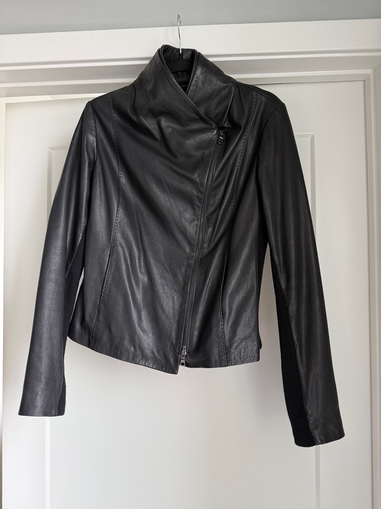 Vince Black Leather Asymmetrical Zip Jacket